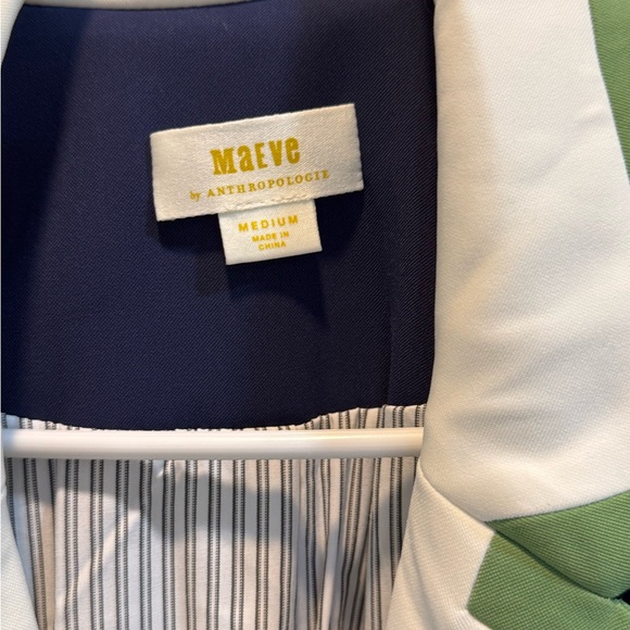 Anthropologie Maeve Navy Blazer with Green and White Trim - Picture 3 of 4